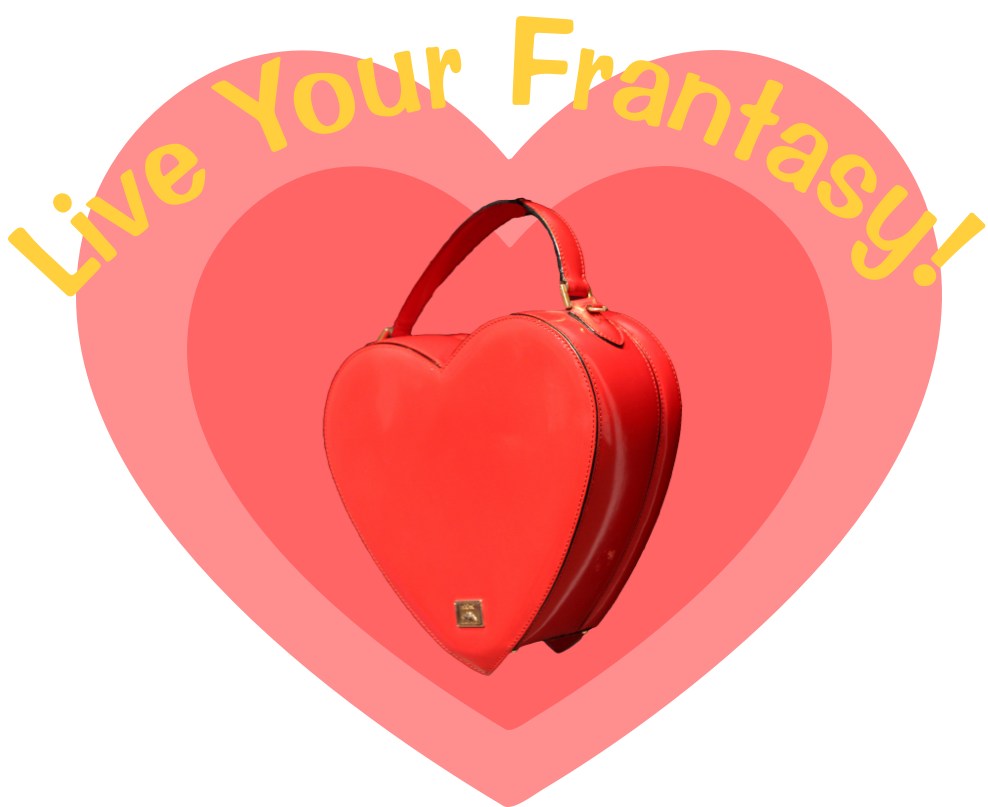 Moschino heart-shaped bag and headline that says "Live Your Frantasy"